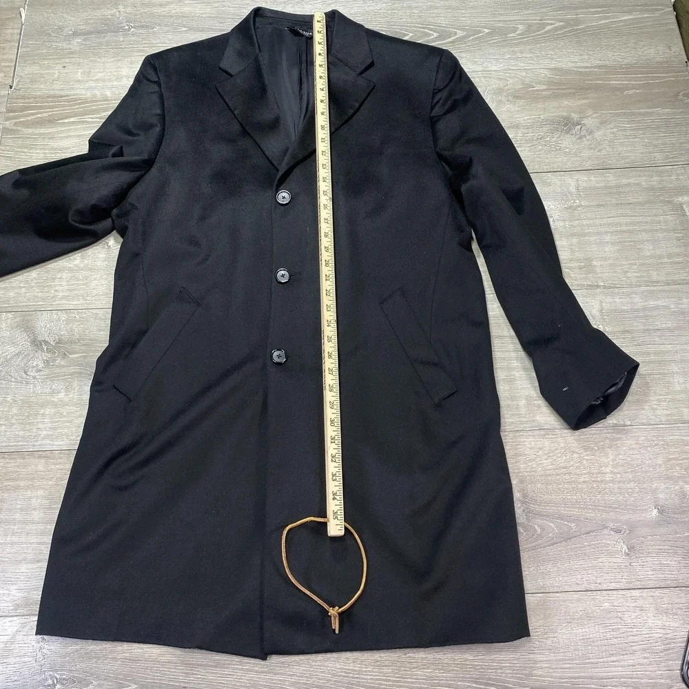 Jos A Bank Cashmere Topcoat Men 44L Black‎ 3 Button Tailored Traveler's Overcoat